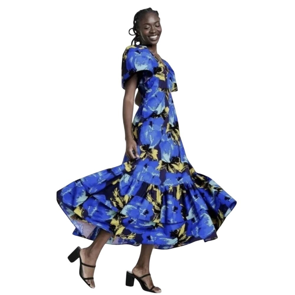 NWT! Christopher John Rogers Floral Puff Sleeve Tiered Dress Women 0 Indie Boho‎